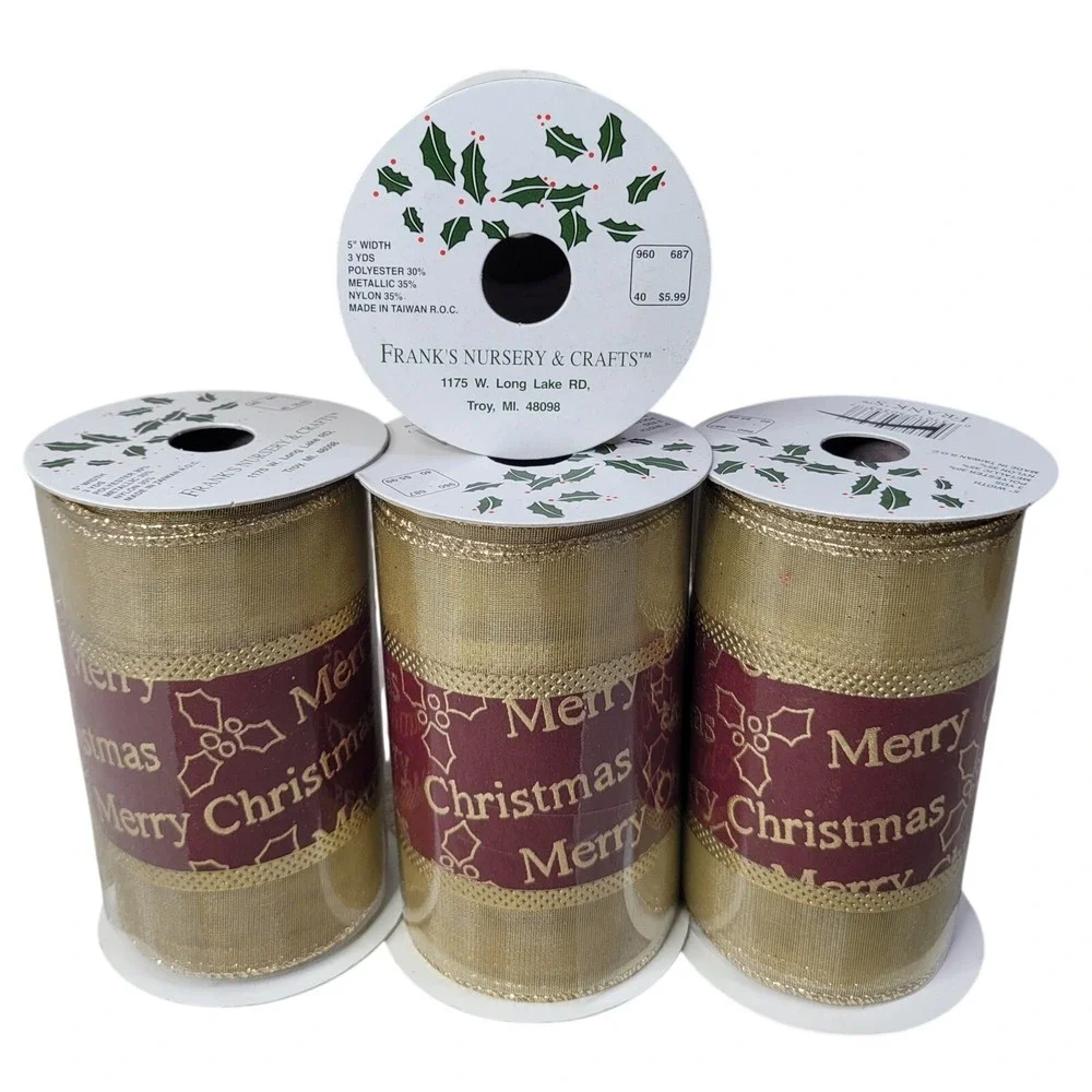 Frank's Nursery & Crafts Merry Christmas Ribbon Gold Red 5